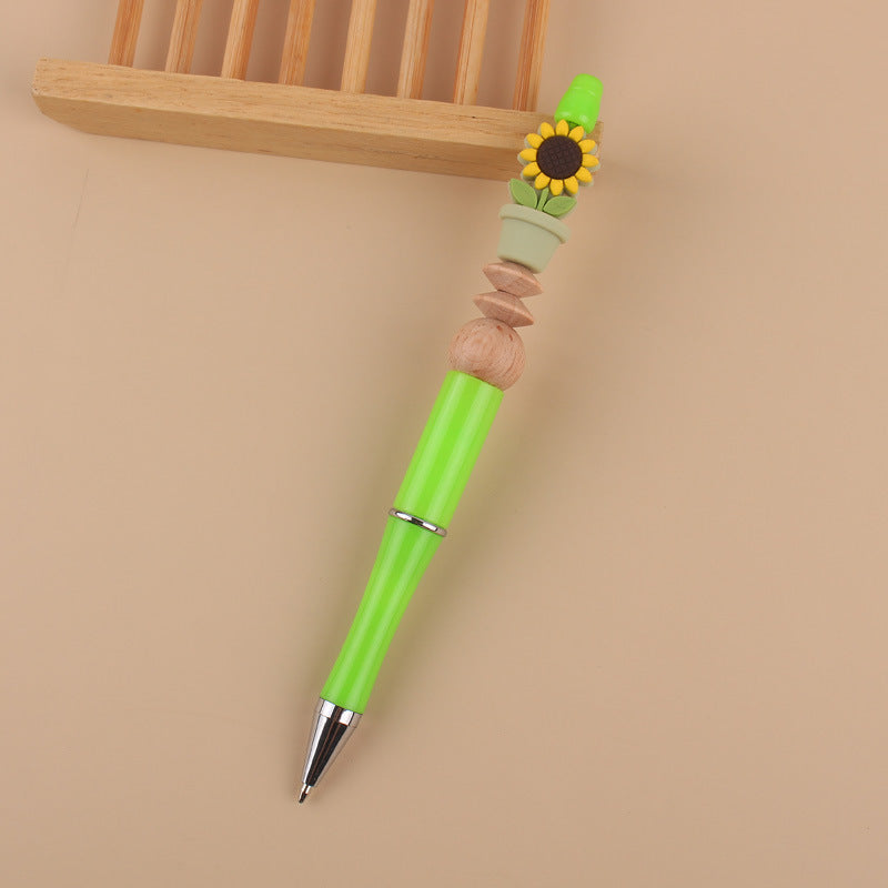 Wholesale Handmade Beadable Cartoon Sunflower Silicone Bead Wooden Bead Ballpoint Pen